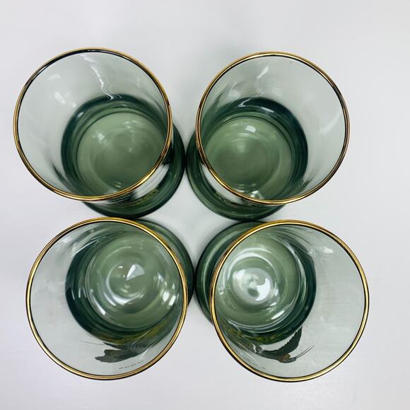 NED SMITH Double Lowball 12 oz Glass Set (4) Smoke Gold Rim Waterfowl Rocks EUC - Picture 9 of 11
